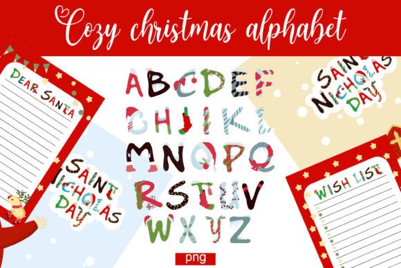 Christmas Alphabet PNG. Saint Nicholas Illustration for Branding