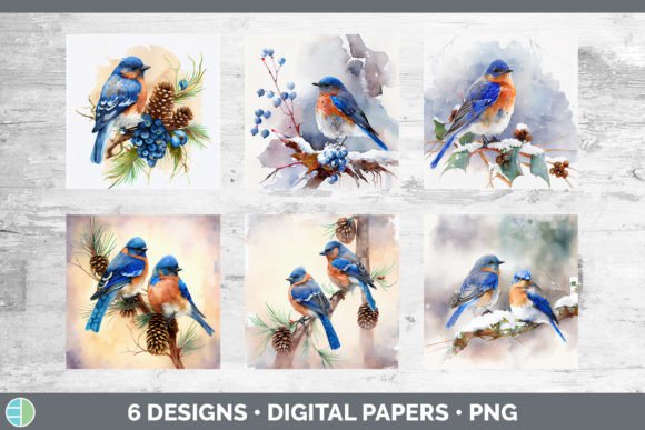 Christmas Bluebird Backgrounds Digital Illustrations