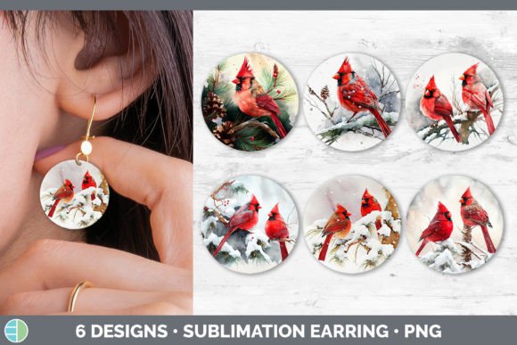 Christmas Cardinal Round Earring Subli Illustration Review