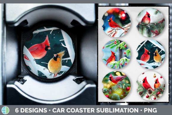 Christmas Cardinals Car Coaster Sublim Illustrations