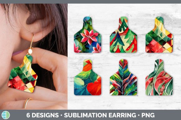 Christmas Cow Tag Earring Sublimation Illustrations