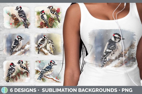 Christmas Downy Woodpecker Distressed Su Illustrations