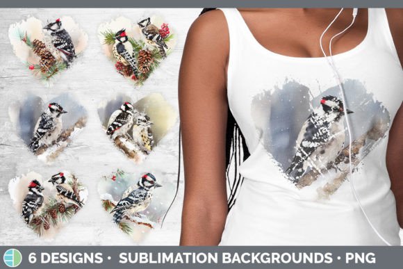 Christmas Downy Woodpecker Heart Distres Illustrations