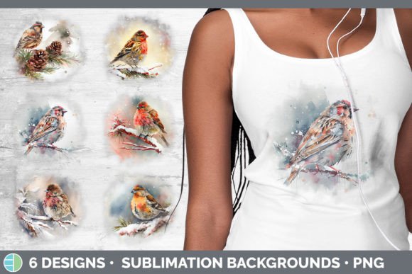 Christmas Finch Background Grunge Subl Illustrations