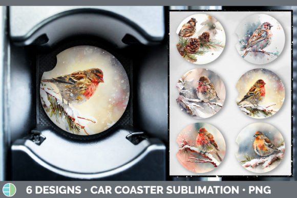 Christmas Finch Car Coaster Sublimation Illustration