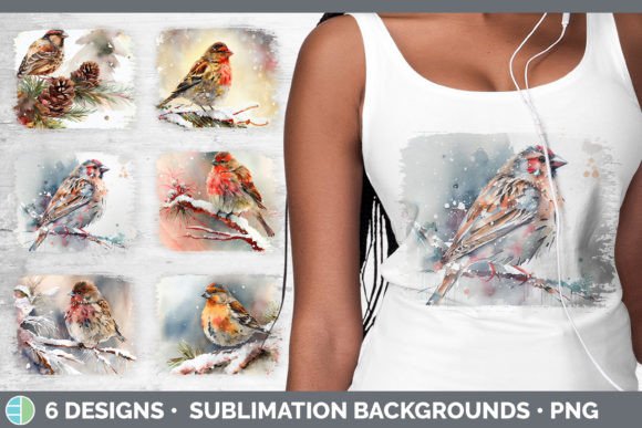 Christmas Finch Distressed Sublimation B Illustrations