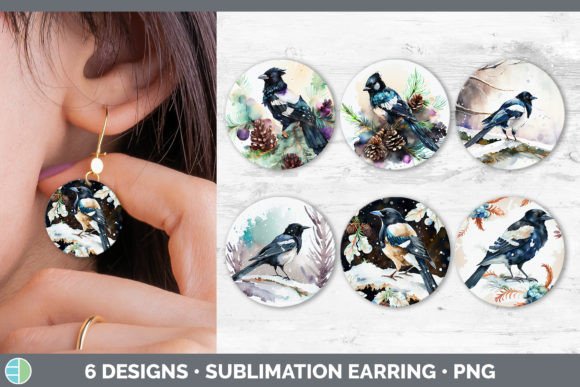Christmas Magpie Round Earring Sublima Illustrations