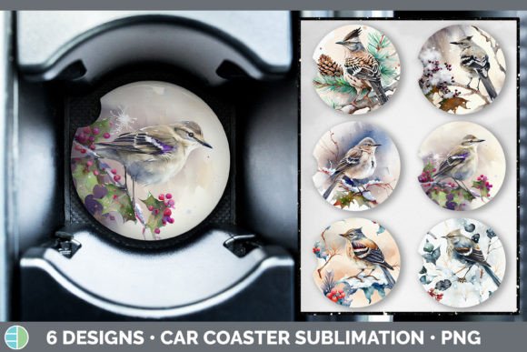 Christmas Mockingbird Car Coaster Subl Illustrations