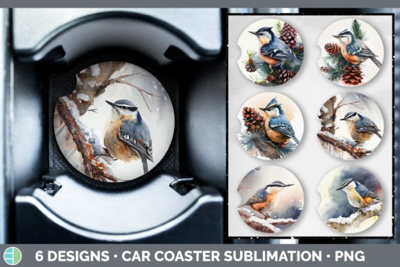 Christmas Nuthatch Car Coaster Sublima Illustrations