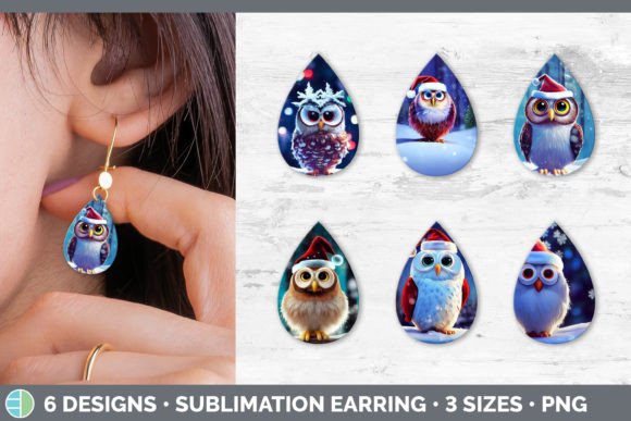 Christmas Owl Teardrop Earring Sublima Illustrations