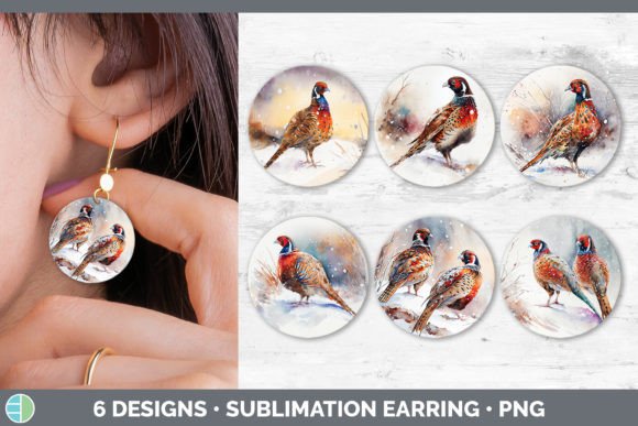 Christmas Pheasant Round Earring Subli Illustrations for Branding