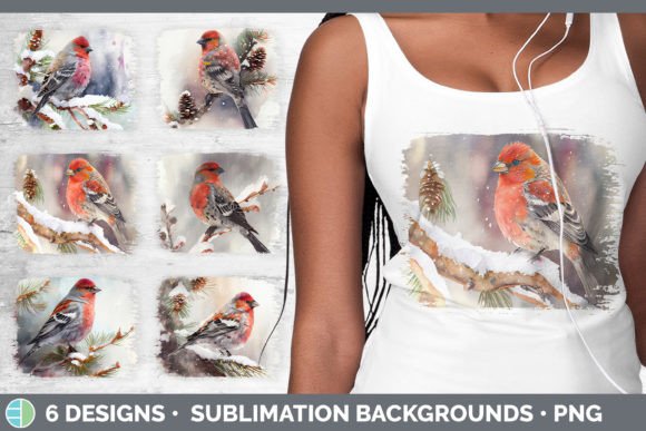 Christmas Pine Grosbeak Distressed Subli Illustrations