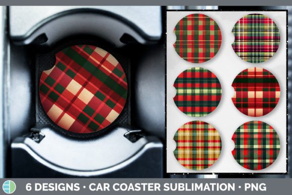 Christmas Plaid Car Coaster Sublimation Illustration