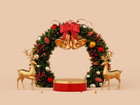 Christmas Podium with Reindeer Illustrations
