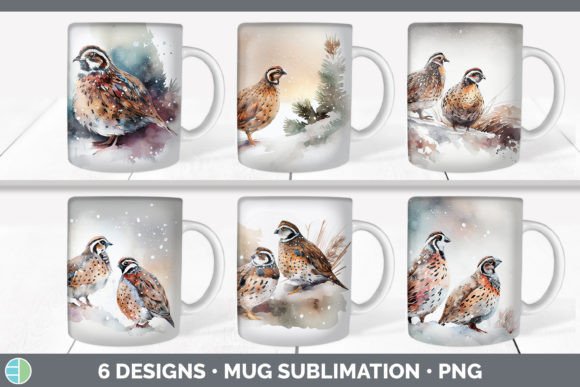 Christmas Quail Mug Sublimation Coffee Illustrations