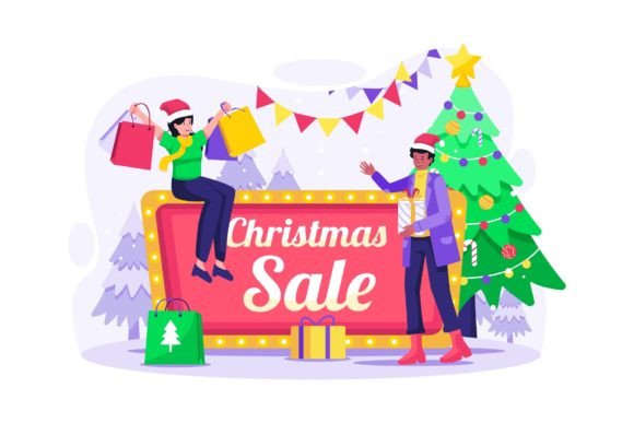 Christmas Sale Shopping Illustration for Digital Product Creators