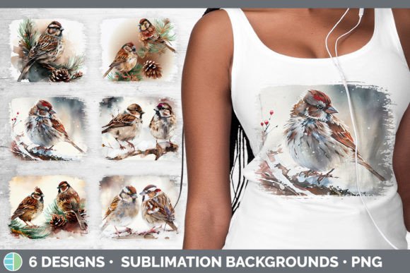 Christmas Sparrow Distressed Sublimation Illustrations