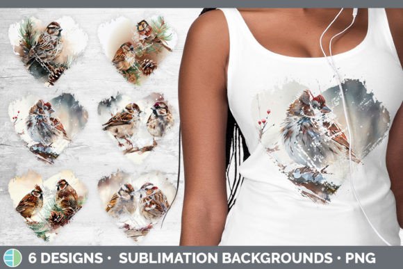 Christmas Sparrow Heart Distressed Clipa Illustrations