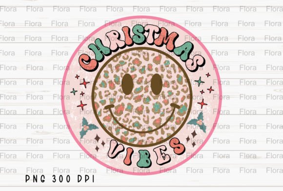 Christmas Vibes Leopard Smiley Face PNG for Local Branding