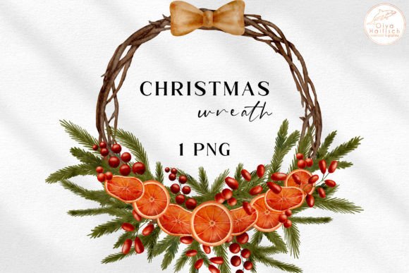 Christmas Wreath Frame Watercolor PNG Illustrations