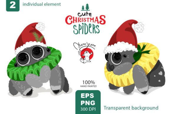 Cute Christmas Spiders Illustrations for Digital Products