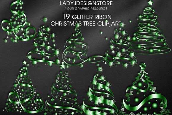 Green Ribbon Sparkle Christmas Tree Illustration Review