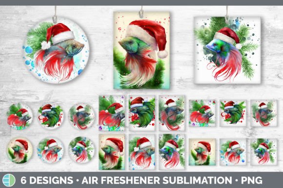 Santa Beta Fish Christmas Air Freshener Illustration