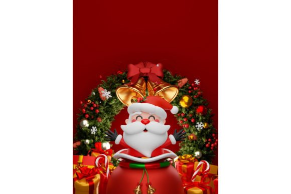 Santa Claus with Christmas Wreath Illustration