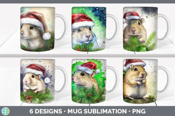 Santa Gerbil Christmas Mug Sublimation Illustrations
