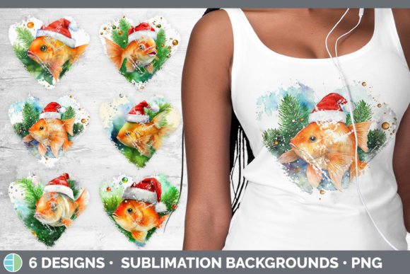 Santa Goldfish Christmas Heart Distresse