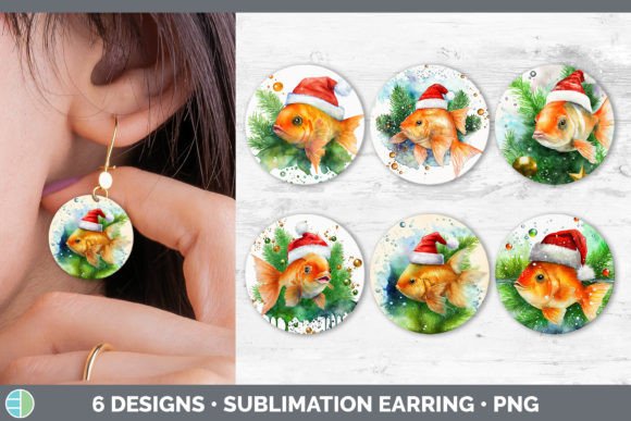 Santa Goldfish Christmas Round Earring Illustration