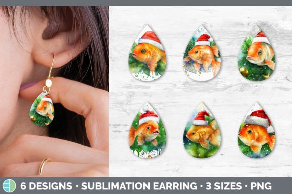 Santa Goldfish Christmas Teardrop Earring Illustration