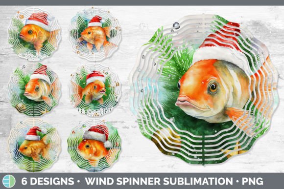 Santa Goldfish Christmas Wind Spinner Illustration