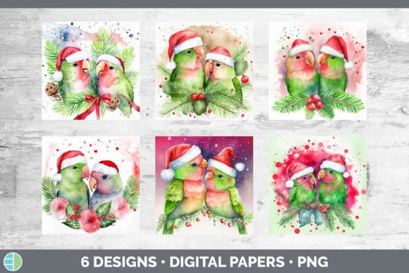 Santa Lovebirds Christmas Backgrounds Illustrations