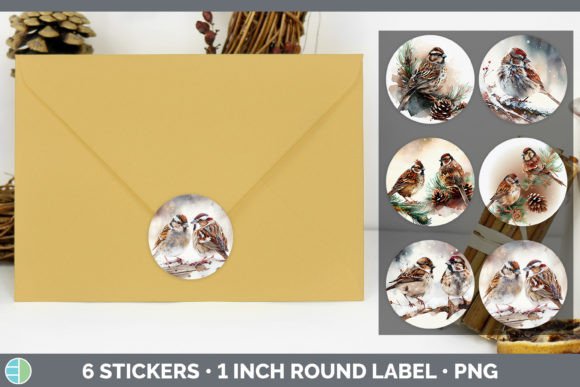 Sparrow Christmas Sticker 1in Illustrations